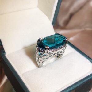 Blue Oval Zircon <b>Statement</b> <b>Ring</b> Claw Set Brass Finger Jewelry for Women Anniversary Party Gift - Product Image 6