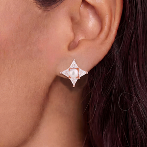 Elegantes Pendientes de Perlas de Agua Dulce con Hojas de Cobre y Circonitas, Joyería para Mujer, Regalo de Boda, Aniversario - Product Image 3