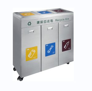 Papelera de reciclaje de acero inoxidable, <span class=keywords><strong>tres</strong></span> <span class=keywords><strong>compartimentos</strong></span>, residuos de Hospital, <span class=keywords><strong>basura</strong></span> clasificada, <span class=keywords><strong>cubo</strong></span> de <span class=keywords><strong>basura</strong></span>, caja de recolección de residuos separada - Product Image 1