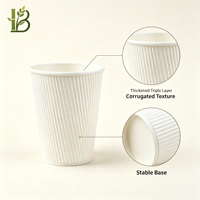Gobelet en papier ondulé blanc jetable à trois couches pour boissons chaudes, thé au lait, café, avec couvercle, pour utilisation en voyage