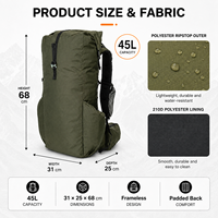 Sac à dos de camping personnalisable flexible 45L avec dos rembourré, sac à dos de randonnée fonctionnel