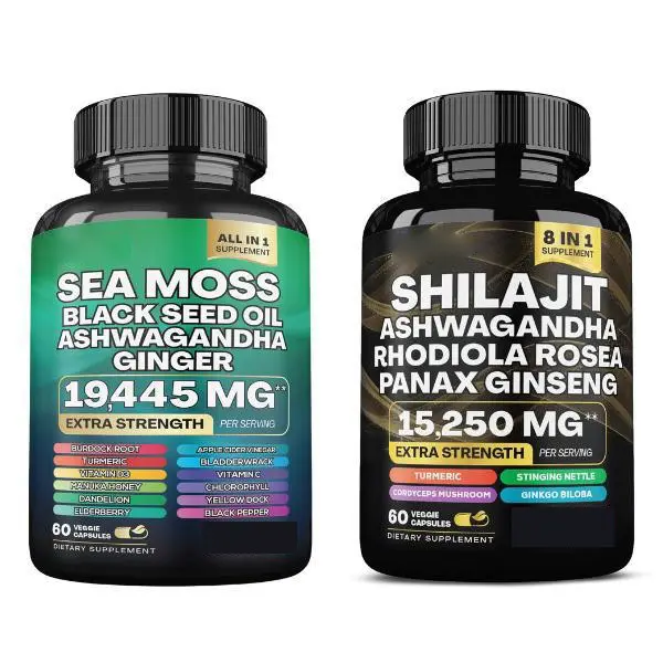 OEM Sea Moss Shilajit Black Seed Oil Ashwagandha Turmeric Bladderwrack Burdock Ginger Shilajit Sea Moss Capsules Supplement