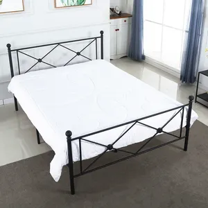 Plataforma de metal com cabeceira decorativa vintage e footboard cama com estrutura de metal resistente