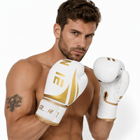 Gants de boxe professionnels en cuir PU 8oz 10oz 12oz 14oz Blanc et Or pour adultes, entraînement et sparring, pour le kickboxing et la gym