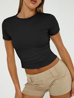 Camisetas de manga corta para mujer, tops cortos de verano, básicas, ajustadas, para gimnasio, entrenamiento, ropa Y2k
