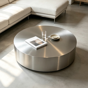 Table basse ronde en acier inoxydable sur mesure, style moderne et minimaliste, pour hall d'hôtel, villa ou salon. - Product Image 1