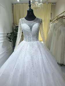 S0664N 2026 Plus Size Braut Frühling Neue weiße Spitze Langarm Kathedrale Zug Schnürung Zurück Prom Brautkleid - Product Image 3