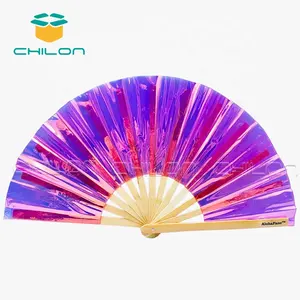 13inch 33cm Promotion Custom PVC Plastic Clack Large Hand Folding Fan With Assorted Colors