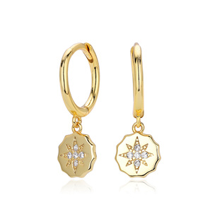Pendientes de Aro Colgantes de Plata 925 con Moneda Estrella del Norte, Chapados en Oro de 18K, Joyería Vintage con Encanto, Regalo para Mujer - Product Image 2