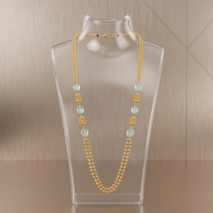 Zyvory 925 Silver Antique Mala <b>Necklace</b> Green Beads Traditional <b>Long</b> Chain Ethnic Jewelry Women Hall Mark Certified Festive Wear - Product Image 1