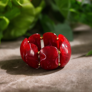 Fashion Bangle 316L Stainless Steel PVD Gold Plating Sustainable Resistant <b>Red</b> Marbled Design - Product Image 3
