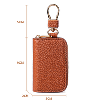 Étui pour clé de voiture en cuir PU texture litchi, pochette à fermeture éclair, porte-clés portable avec crochet pour clé, idéal pour cadeau promotionnel