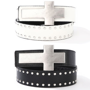 Cinturón de Cuero con Tachuelas de Estilo Gótico Inspirado en Y2K con Hebilla de Cruz de Aleación, Nuevo Diseño Moderno, Longitud Ajustable - Product Image 1