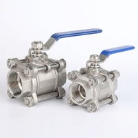 Robinet à bille manuel 3 pièces en acier inoxydable 304/316 robuste avec poignée, raccords F&NPT, pour eau, huile, gaz et produits chimiques industriels (OEM)