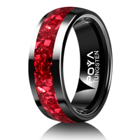 Bague de mariage en carbure de tungstène 8 mm, noire polie, sertie de grenat rouge, pour homme et femme, idéale pour les anniversaires et les fêtes