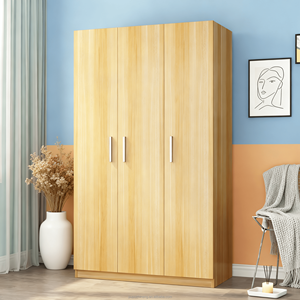 خزانة ملابس خشبية قائمة بذاتها بثلاثة أبواب لغرفة النوم، مصنوعة من ألواح خشب مضغوط معالجة بالميلامين 15 مم، ولوح خلفي من الألياف متوسطة الكثافة 3 مم، مع مقابض بلاستيكية للتعليق - Product Image 4