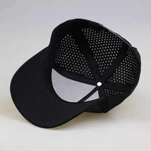 OEM al por mayor de alta calidad de encargo 5 paneles estructurados agujeros cortados con láser sombreros perforados, gorra de béisbol de viaje de pesca de camuflaje negro para hombre - Product Image 5