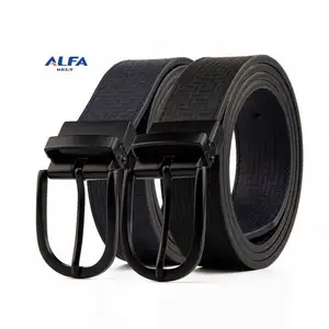 Alfa Men Embossed Belt Leather Reversible Belts Buckle Custom Adjustable Belt