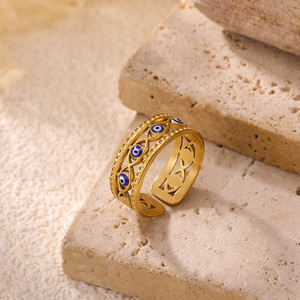 Bague ouverte vintage en émail coloré effet goutte d'huile, motif yeux du diable, bijoux inaltérables, résistants à l'eau, en or 18 carats - Product Image 3