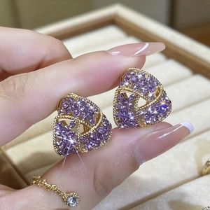 Diamond Encrusted Triangular Alloy Stud Earrings For Women Geometric Micro Insert Fashion Jewelry Zinc Alloy Ear Posts - Product Image 3