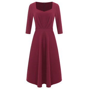 dress over knee length 3/4 Sleeves Midi Knee Length Dress 8526 XS / Burgundy(Maroon) main image 1