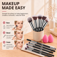 Ensemble de 10 pinceaux de maquillage avec étui, comprenant 10 pinceaux et 2 éponges, pinceaux plats et éventail pour le maquillage du visage et des yeux