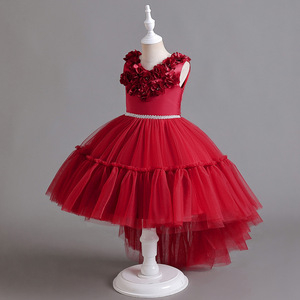 Vestido de princesa para niños, vestido de tul sin mangas, escote corazón, rojo oscuro, rosa, verde, blanco, para fiesta de boda - Product Image 2