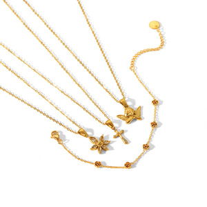 European American Light Luxury Rose Pendant Necklace Titanium Steel 18K Gold Cross <b>Bracelet</b> For Women Gift Jewelry <b>Set</b> - Product Image 3