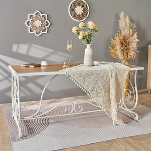 Table de salle à manger rectangulaire de style européen en métal blanc, style rustique, avec plateau en bois et structure en métal - Product Image 4