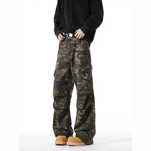 Jeans de travail décontractés camouflage pour hommes, style automne/hiver 2025, style rétro américain, pantalon droit, jambe large - Product Image 3