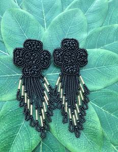 Pendientes de cuentas negras hechos a mano, chapados en oro, pendientes Miyuki - Product Image 1