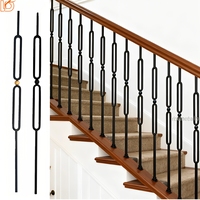 Garde-corps d'escalier en fer forgé noir mat à double ovales creux, durable et de haute qualité pour escaliers intérieurs
