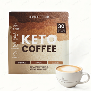 Lifeworth Keto Herbal Coffee Latte - Café instantané végétalien faible en glucides <span class=keywords><strong>sans</strong></span> <span class=keywords><strong>sucre</strong></span>, sucré à la stévia, poudre d'huile MCT 80g/120g - Product Image 3