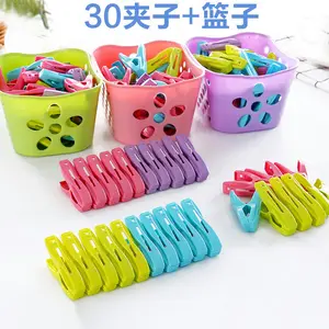 30pcs Plastic Clothes Pegs Laundry Clothespin Clothes Pins Storage Organizer Quilt Towel Clips Spring With Basket