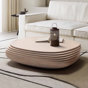 Tavolino da caffè in legno massello di forma creativa con strato artistico minimalista sovrapposto al tavolo da tè rotondo LD202 - Product Image 1