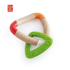 New Arrivals Gỗ Tự Nhiên Tam Giác Đôi Teether Silicone Và Sồi Gỗ Rattle Teether Cho Bé