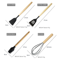 Lot de 12 ustensiles de cuisine en silicone avec manche en bois : pinces, spatule, spatule ajourée, louche à spaghetti