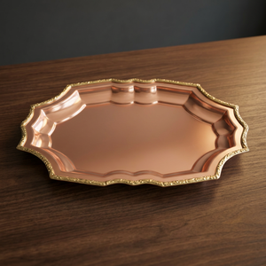 Plateau en cuivre massif avec embellissements en laiton - Product Image 2