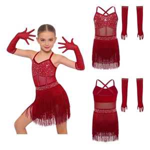 Tenue de danse latine pour filles de 6 à 16 ans, justaucorps avec gants, ensembles pour compétitions, spectacles de tango, cours de danse, vêtements de gymnastique - Product Image 5