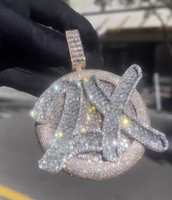 Pendentif personnalisé en forme de cercle, style hip-hop, serti de moissanite VVS, en argent S925, avec lettre ou nom