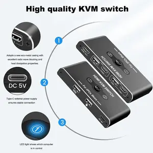 محول KVM لجهازي كمبيوتر وصندوق مراقب واحد 1 USB 1 HDMI 4k60Hz لكل جهاز كمبيوتر 2 منفذ USB عام للفأرة ولوحة المفاتيح محول KVM
