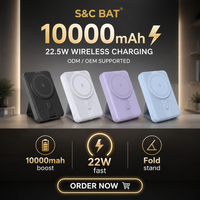 Chargeur ultra-rapide 22,5 W, batterie externe 10000 mAh, écran LED, charge sans fil, béquille intégrée pour smartphones, iPad - Portable, OEM