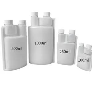 Plastic Twin Neck Measuring Dosing Bottle HDPE Empty 1000ml with 50ml Liquid Medicine Chemical Dual Chamber 120ml 500ml Bottles