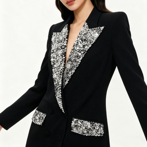 <span class=keywords><strong>Traje</strong></span> de <span class=keywords><strong>Fiesta</strong></span> Elegante con Cristales para Mujer, Estilo Europeo Americano, Tallas S-2XL, Negro con Pedrería - Product Image 3