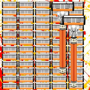 6 Layer Manual <b>Razor</b> <b>Head</b> Orange Plastic Imported Stainless Steel Blade Shaver <b>Head</b> For Men Shaving Replacement Part - Product Image 1