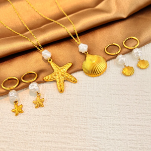 Collar de Acero Inoxidable 304 Chapado en Oro de 18K con Cuentas de Estrella de Mar y Concha para Mujer, Joyería de Moda, Perfecto para Uso Diario, Estilo Veraniego - Product Image 2