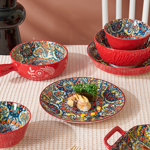 Yurtrain classico europeo set di stoviglie in ceramica bohémien vendita calda stoviglie in porcellana rossa per alberghi e ristoranti - Product Image 2