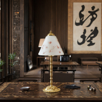 Table en bambou vert de Style chinois antique Design moderne atmosphère rétro peinte à la main cuivre DC batterie pour salon E14