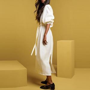 Abito Casual <span class=keywords><strong>da</strong></span> <span class=keywords><strong>Donna</strong></span> di Media Lunghezza <span class=keywords><strong>in</strong></span> <span class=keywords><strong>Lino</strong></span> Nuovo Tessuto a Tinta Unita Autunnale Servizio Personalizzato Traspirante e Antistatico - Product Image 4