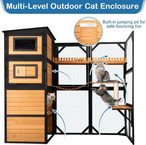 Grande Recinto per Gatti a 4 Livelli, Design Walk-in con 5 Porte, Tetto in Asfalto Resistente alle Intemperie, Copertura in PVC per Uso Interno/Esterno - Product Image 3